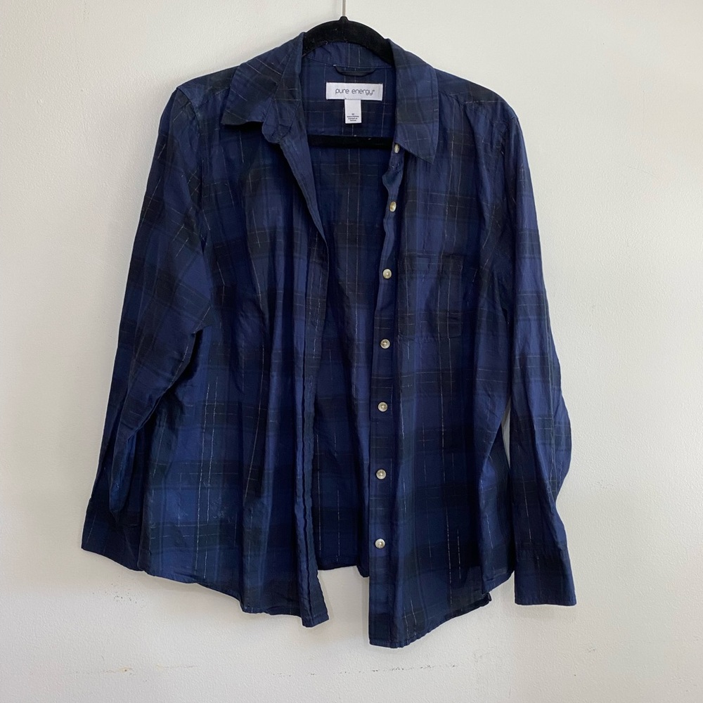 Pure Energy, size 1X, navy and black plaid shirt